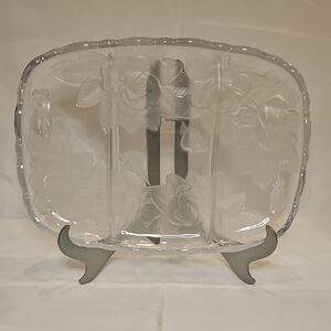 3 Section Clear Glass w/Frosted Floral Serving Tray